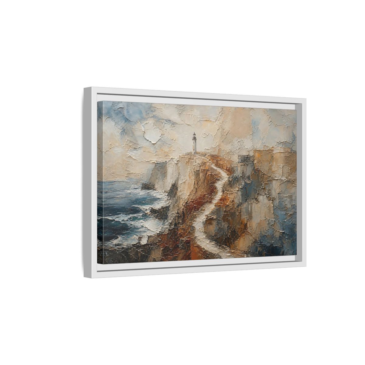 Side Mockup 4. Nature Lighthouse, Cliffs Coastal Lighthouse shown as stretched canvas wall art