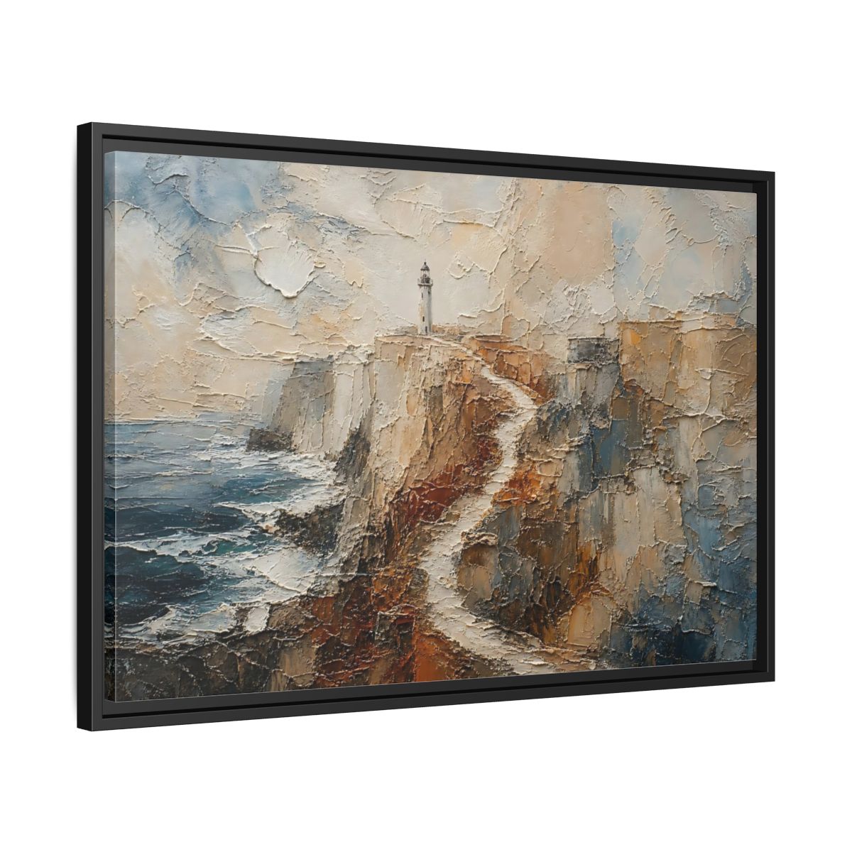 Side Mockup 14. Nature Lighthouse, Cliffs Coastal Lighthouse shown as stretched canvas wall art