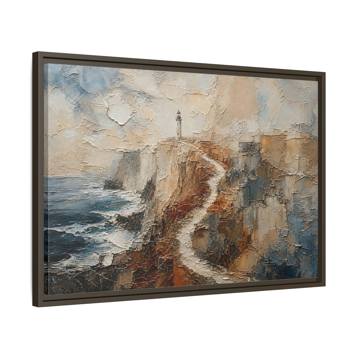 Side Mockup 11. Nature Lighthouse, Cliffs Coastal Lighthouse shown as stretched canvas wall art