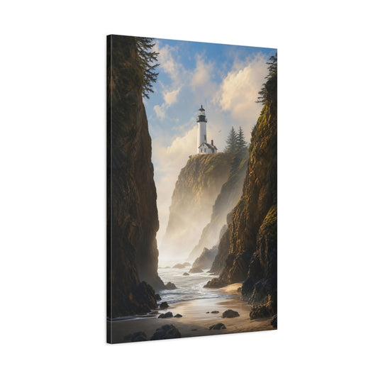 Main Mockup. Nature Lighthouse Coast Coastal Lighthouse Scene shown as stretched canvas wall art