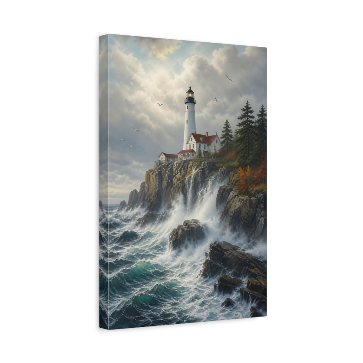 Side Mockup 4. Nature Lighthouse Coastal Lighthouse shown as stretched canvas wall art