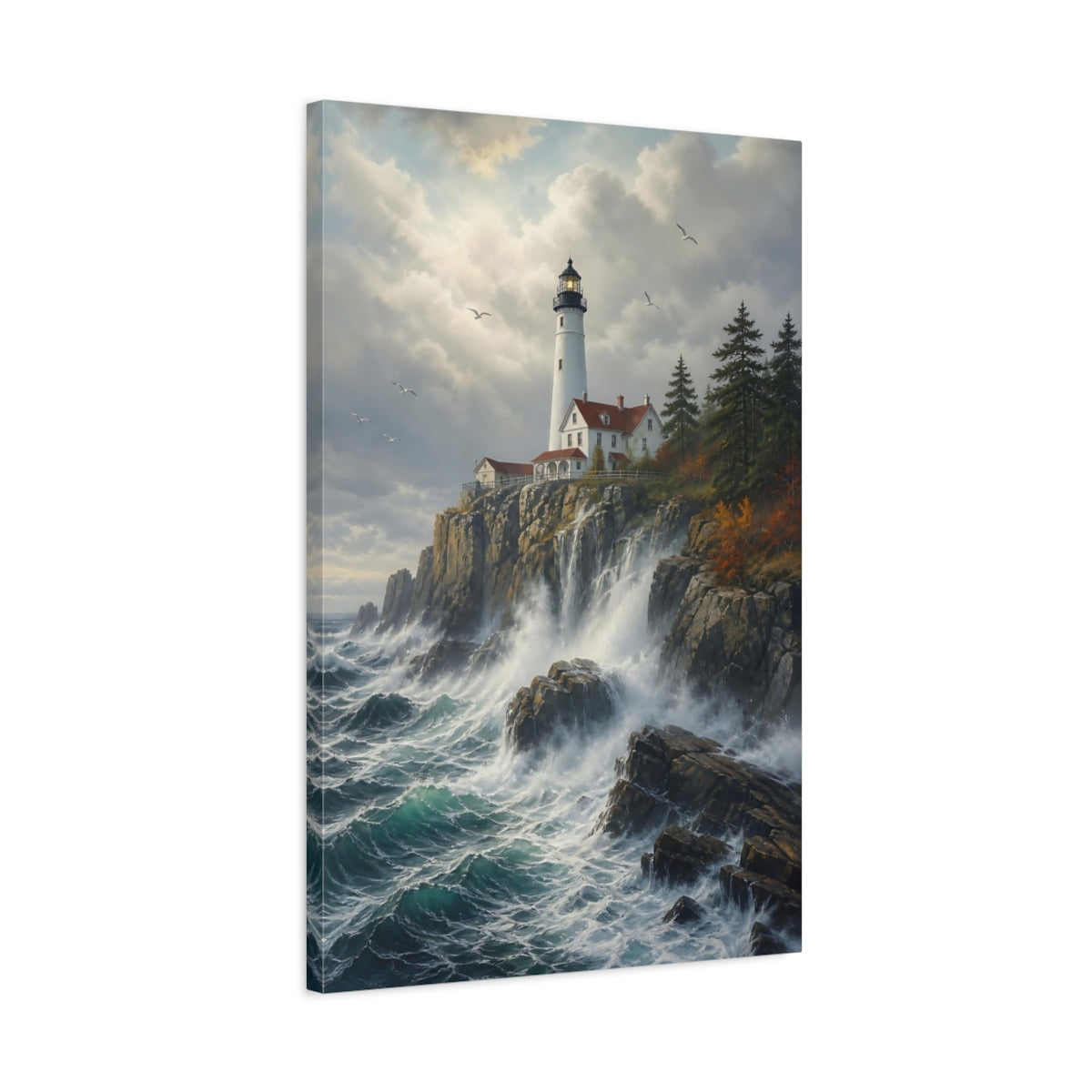 Side Mockup 2. Nature Lighthouse Coastal Lighthouse shown as stretched canvas wall art