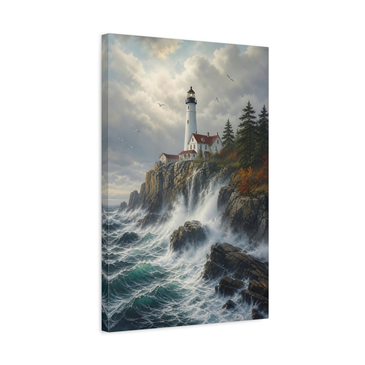 Side Mockup 3. Nature Lighthouse Coastal Lighthouse shown as stretched canvas wall art
