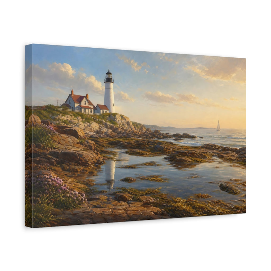Side Mockup 4. Nature Lighthouse Lighthouse Coastal Golden shown as stretched canvas wall art
