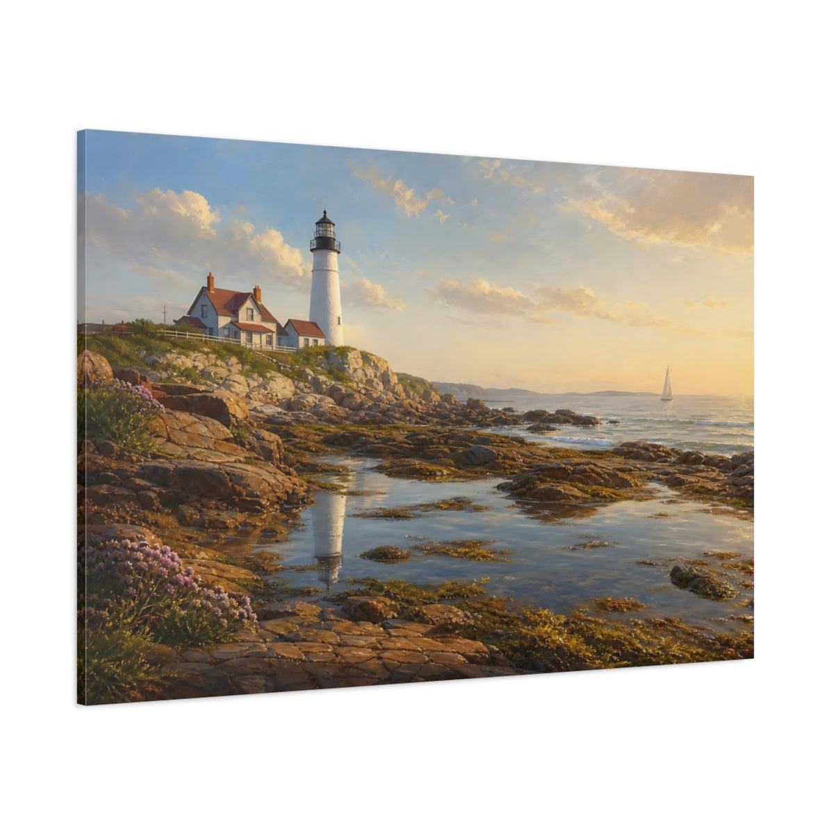 Side Mockup 1. Nature Lighthouse Lighthouse Coastal Golden shown as stretched canvas wall art