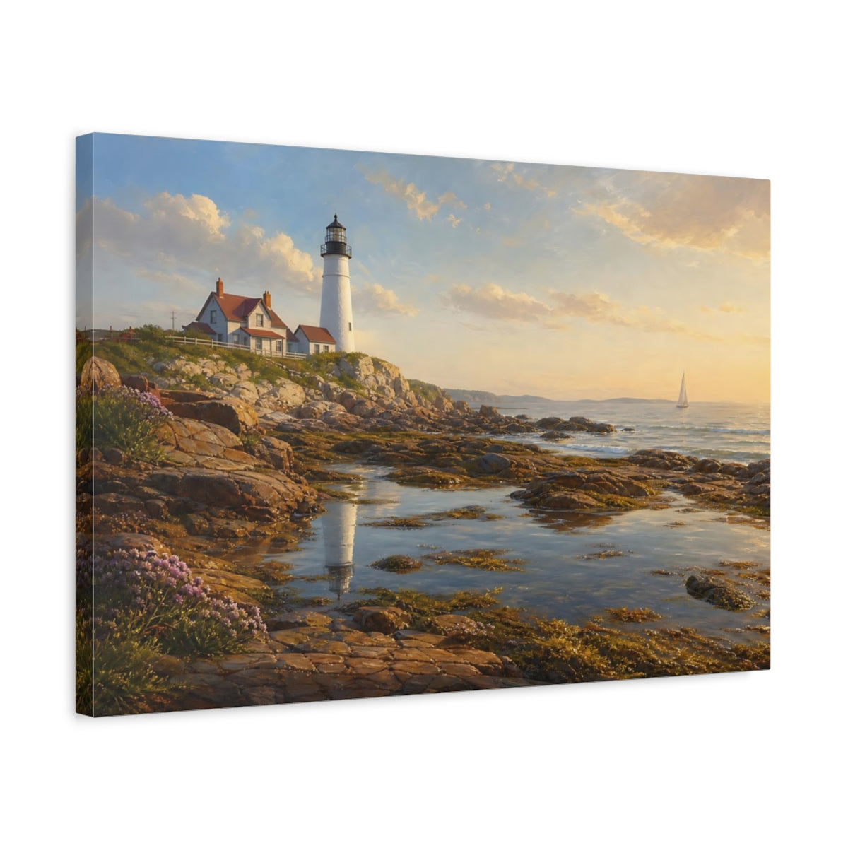 Side Mockup 3. Nature Lighthouse Lighthouse Coastal Golden shown as stretched canvas wall art