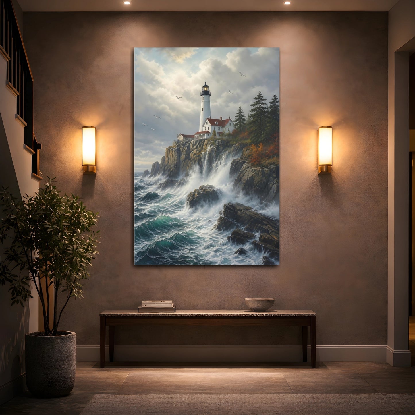 Mockup 2. Nature Lighthouse Coastal Lighthouse shown as stretched canvas wall art