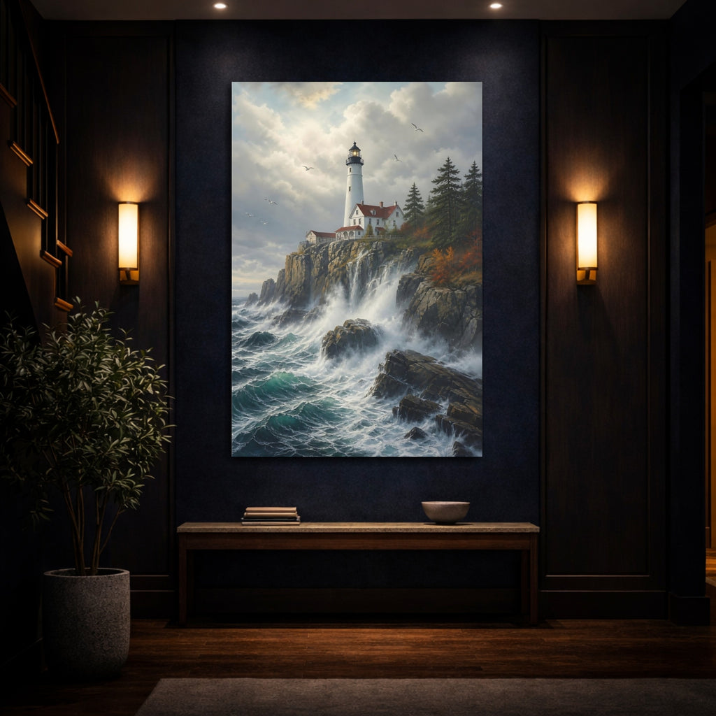 Mockup 4. Nature Lighthouse Coastal Lighthouse shown as stretched canvas wall art