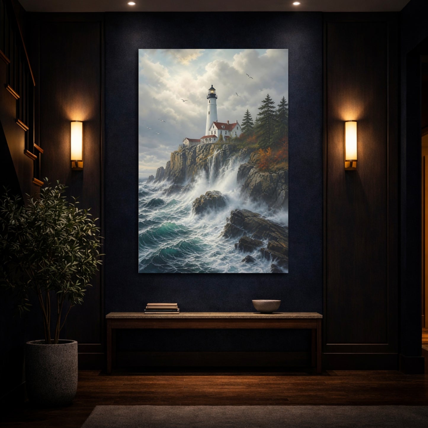 Mockup 4. Nature Lighthouse Coastal Lighthouse shown as stretched canvas wall art