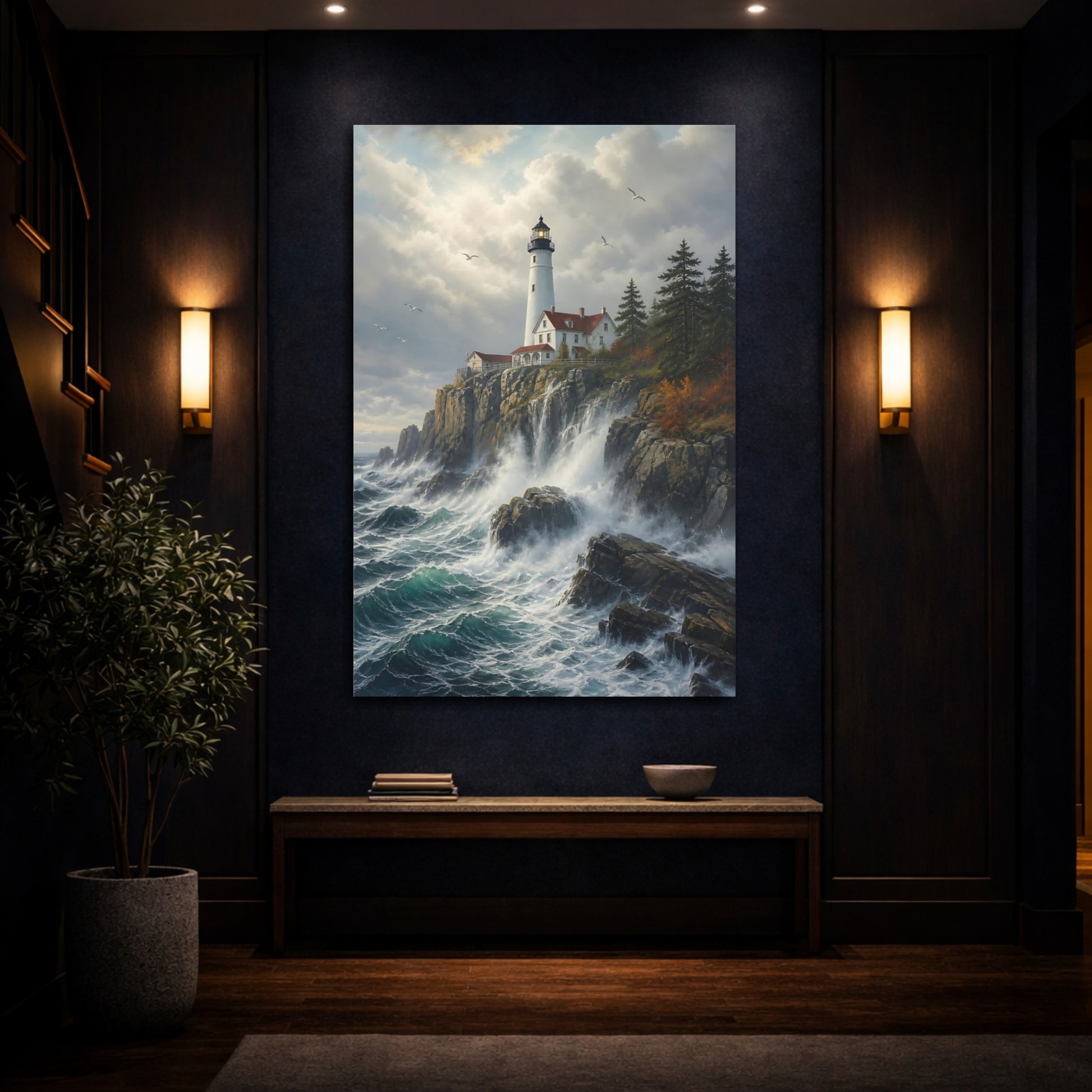 Mockup 4. Nature Lighthouse Coastal Lighthouse shown as stretched canvas wall art