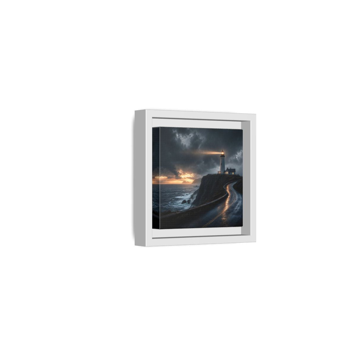 Side Mockup 22. Nature Lighthouse Dark Coastal Lighthouse shown as stretched canvas wall art