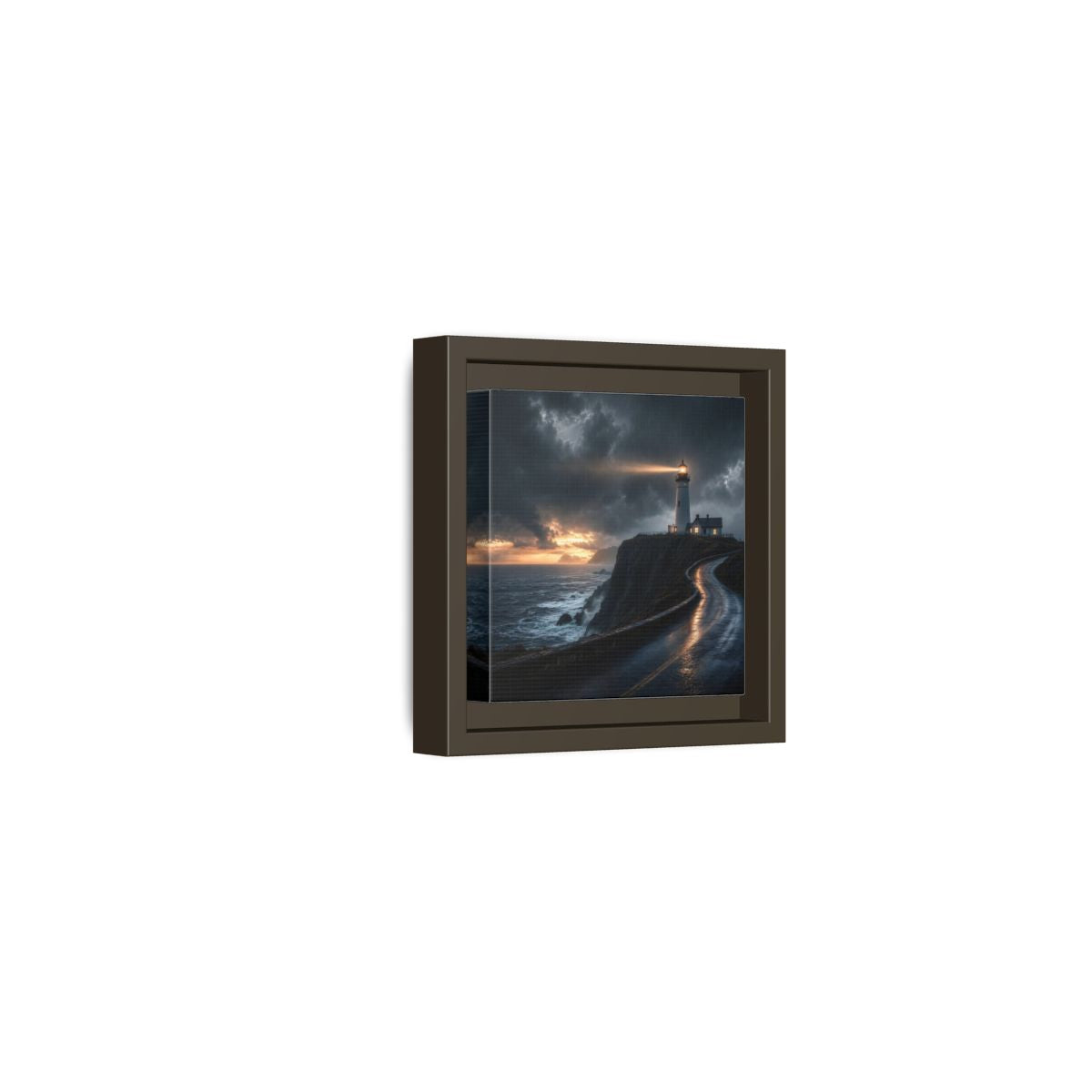 Side Mockup 23. Nature Lighthouse Dark Coastal Lighthouse shown as stretched canvas wall art