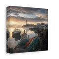 Side Mockup 2. Nature Lighthouse Harbor Golden Harbor shown as stretched canvas wall art
