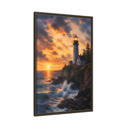 Main Mockup. Nature Lighthouse Lighthouse Sunset shown as stretched canvas wall art