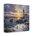 Side Mockup 2. Nature Lighthouse Orange And Blue shown as stretched canvas wall art