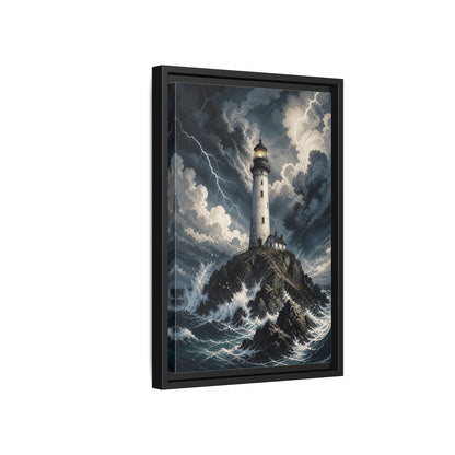 Nature Lighthouse Stormy Framed Canvas Wall Art - Illustrative Decor for Living Room, Above Console Table shown as canvas wall art