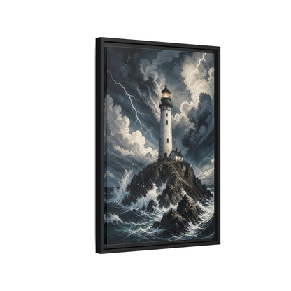 Nature Lighthouse Stormy Framed Canvas Wall Art - Illustrative Decor for Living Room, Above Console Table shown as canvas wall art