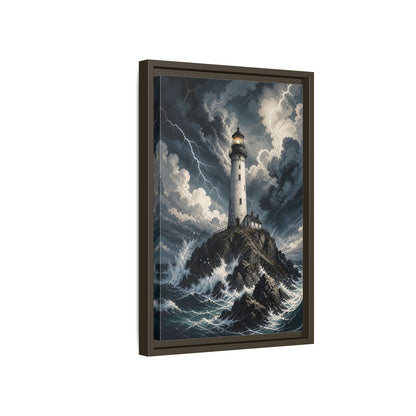 Nature Lighthouse Stormy Framed Canvas Wall Art - Illustrative Decor for Living Room, Above Console Table shown as canvas wall art