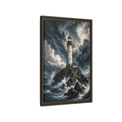 Nature Lighthouse Stormy Framed Canvas Wall Art - Illustrative Decor for Living Room, Above Console Table shown as canvas wall art
