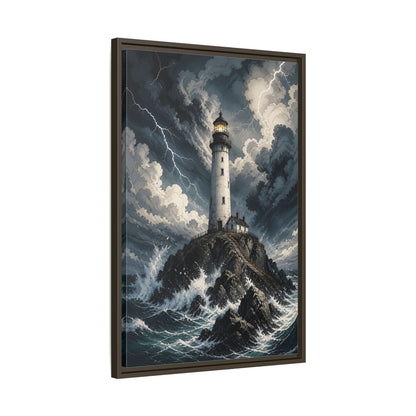 Nature Lighthouse Stormy Framed Canvas Wall Art - Illustrative Decor for Living Room, Above Console Table shown as canvas wall art