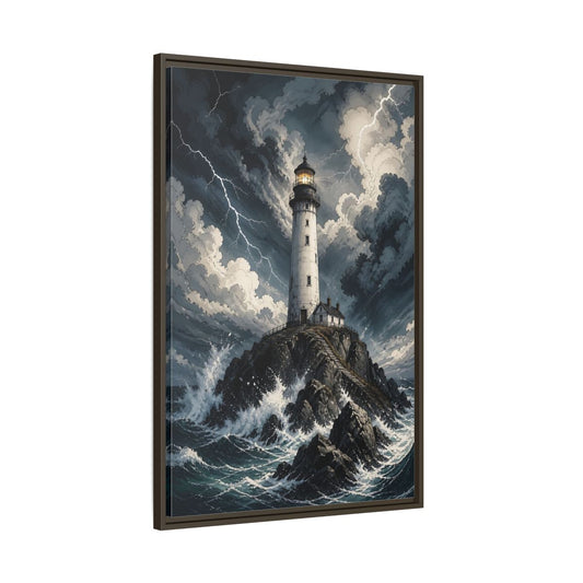 Main Mockup. Nature Lighthouse Stormy Lighthouse shown as stretched canvas wall art