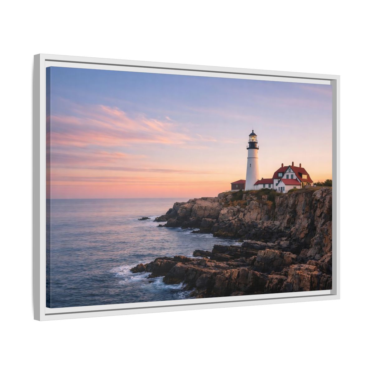 Side Mockup 10. Nature Lighthouse Lighthouse Sunset shown as stretched canvas wall art