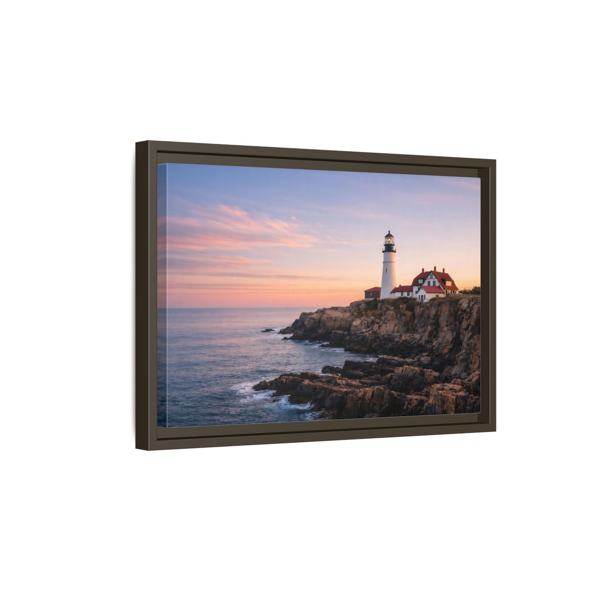 Side Mockup 5. Nature Lighthouse Lighthouse Sunset shown as stretched canvas wall art