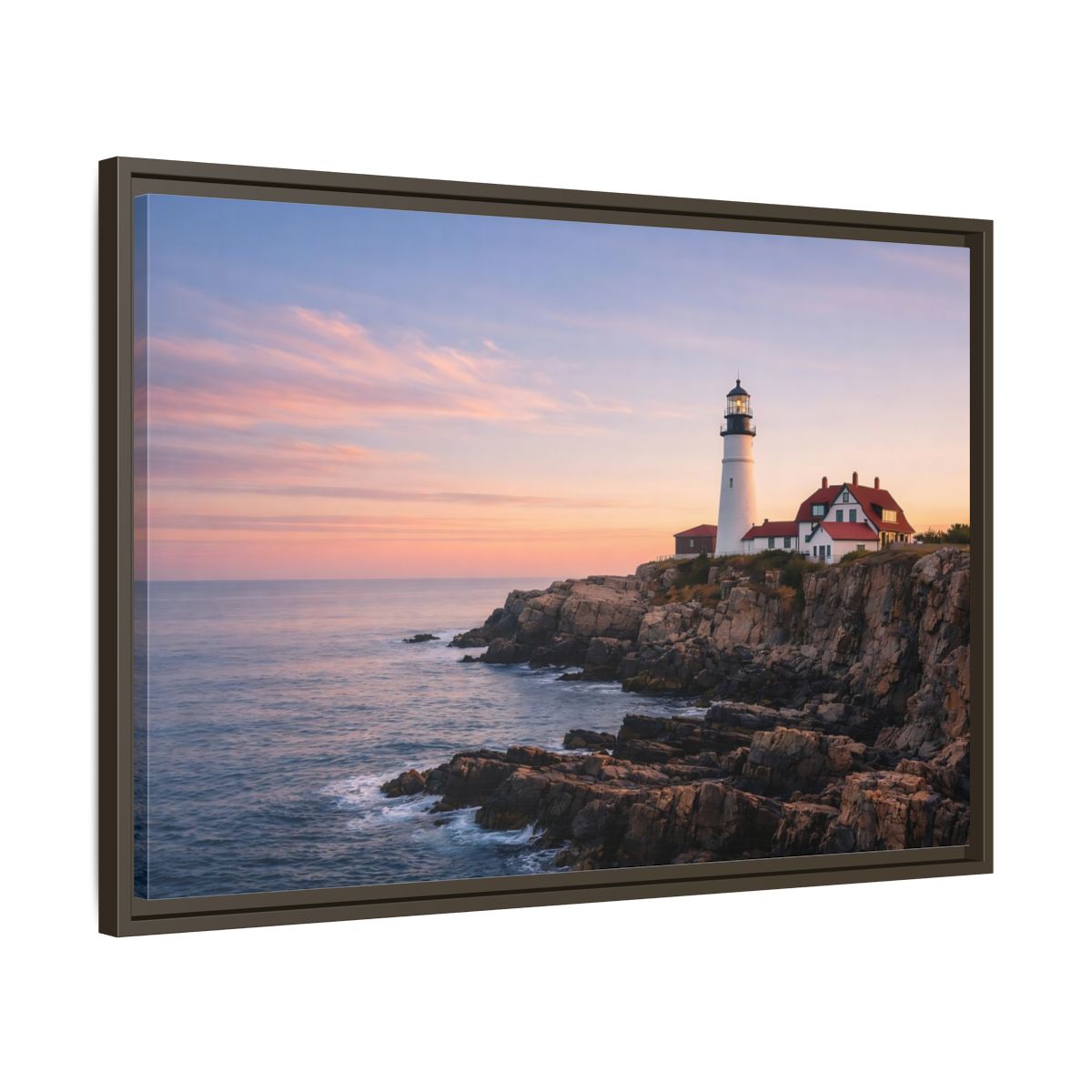 Side Mockup 11. Nature Lighthouse Lighthouse Sunset shown as stretched canvas wall art