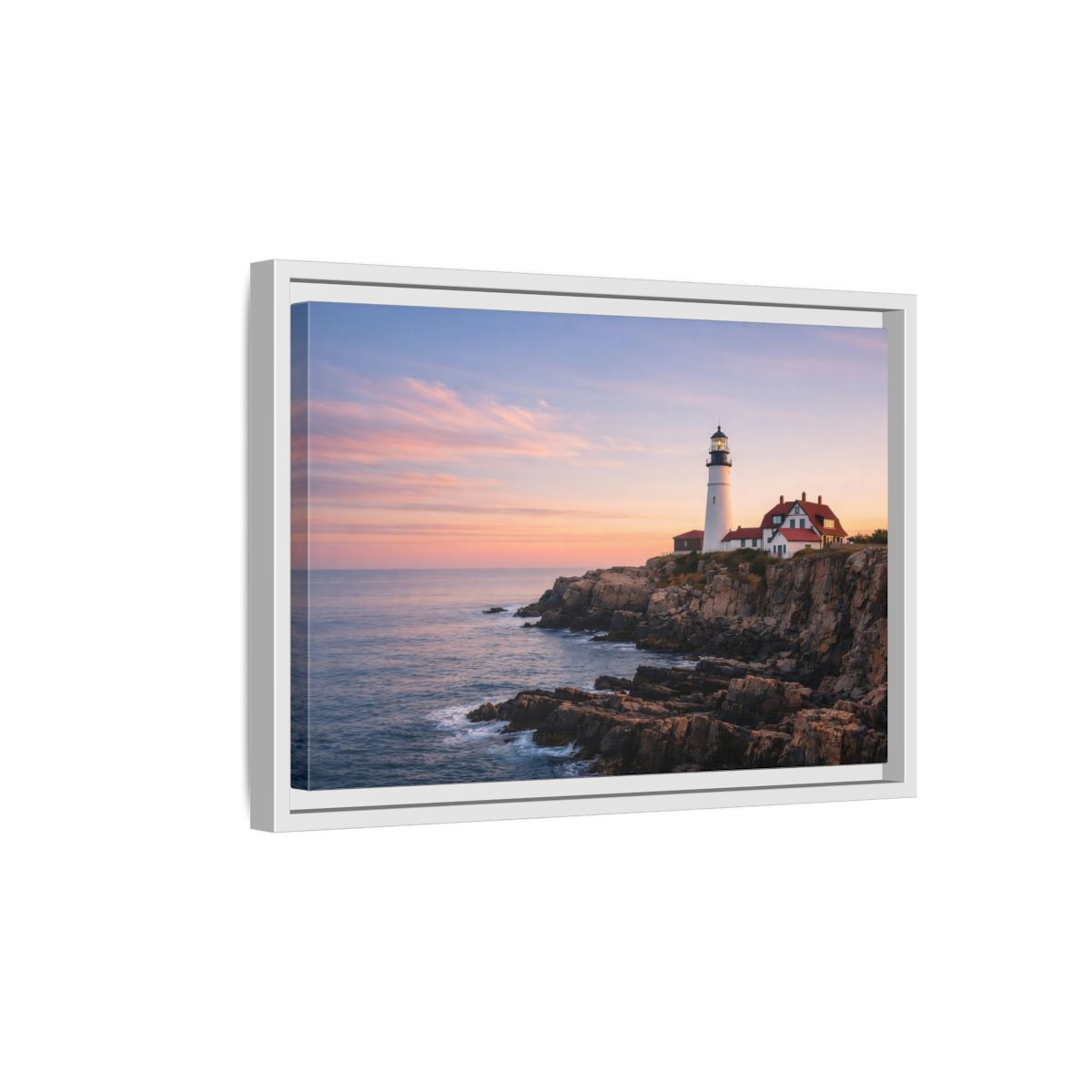 Side Mockup 4. Nature Lighthouse Lighthouse Sunset shown as stretched canvas wall art