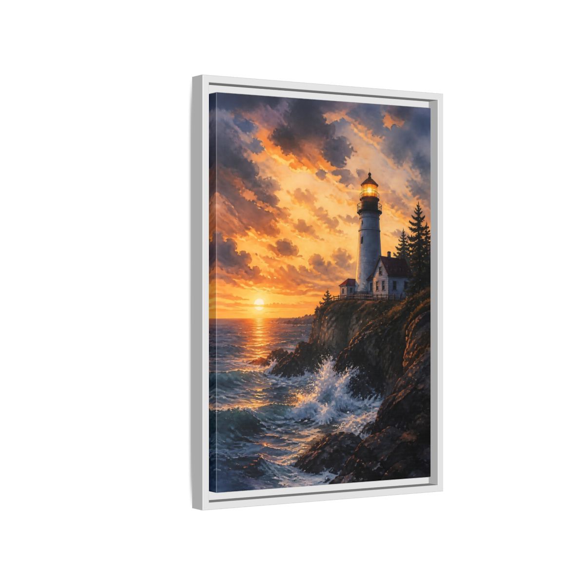 Side Mockup 1. Nature Lighthouse Lighthouse Sunset shown as stretched canvas wall art