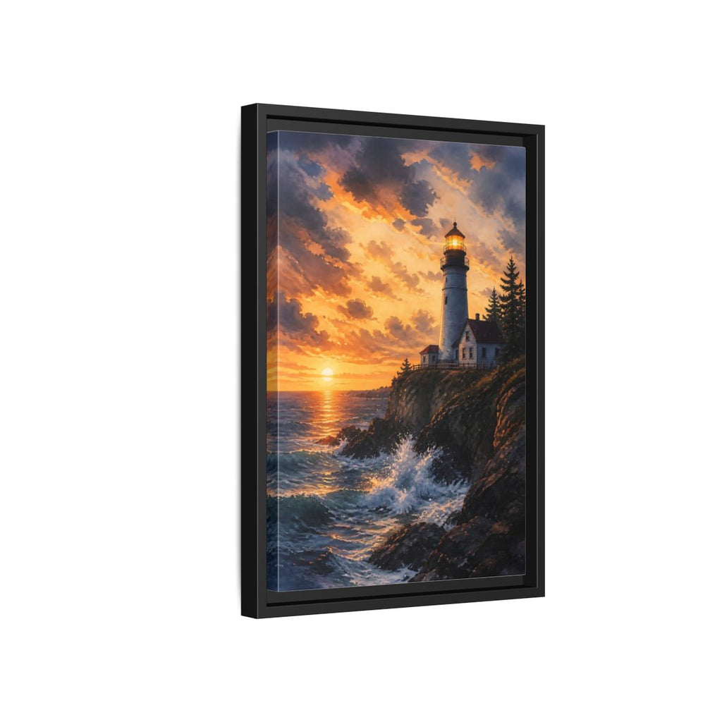 Side Mockup 6. Nature Lighthouse Lighthouse Sunset shown as stretched canvas wall art
