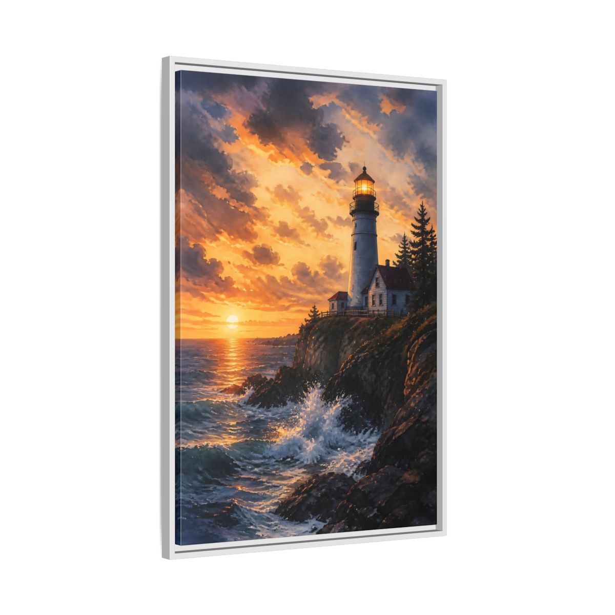 Side Mockup 9. Nature Lighthouse Lighthouse Sunset shown as stretched canvas wall art
