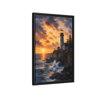 Side Mockup 3. Nature Lighthouse Lighthouse Sunset shown as stretched canvas wall art