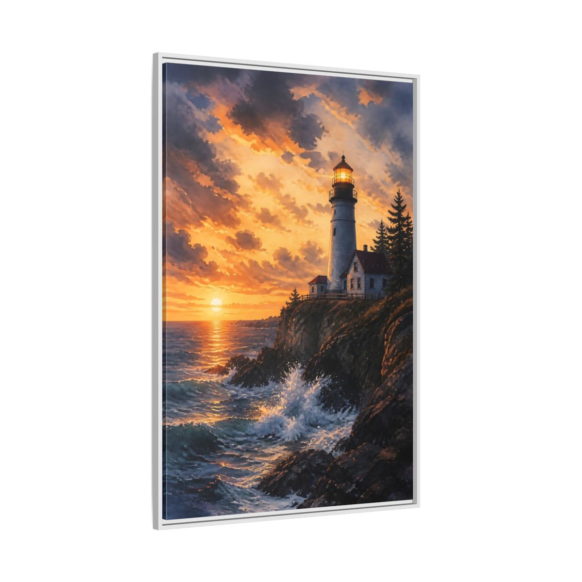 Side Mockup 7. Nature Lighthouse Lighthouse Sunset shown as stretched canvas wall art