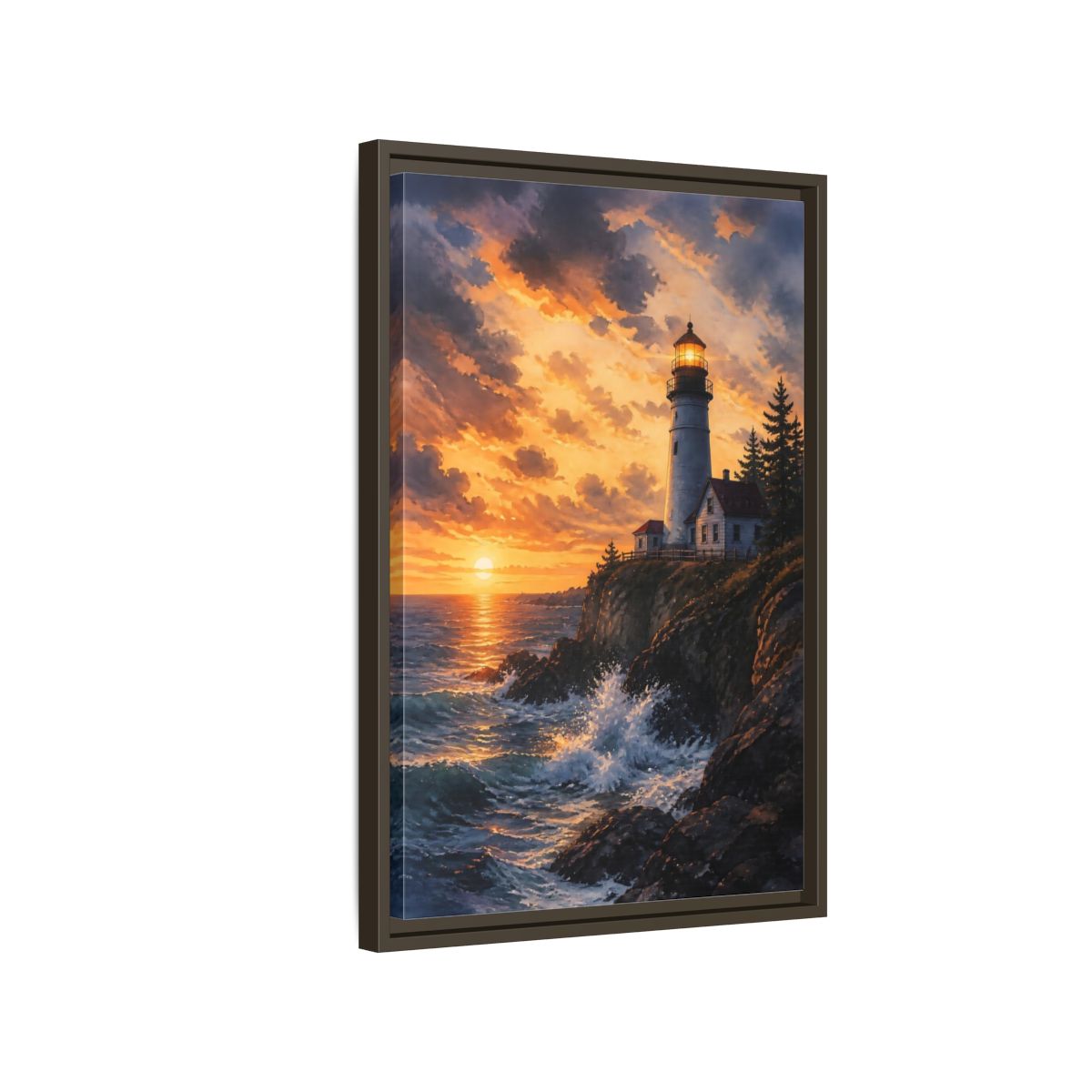 Side Mockup 2. Nature Lighthouse Lighthouse Sunset shown as stretched canvas wall art
