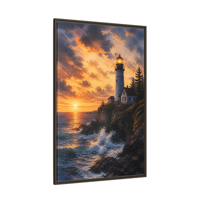 Side Mockup 8. Nature Lighthouse Lighthouse Sunset shown as stretched canvas wall art