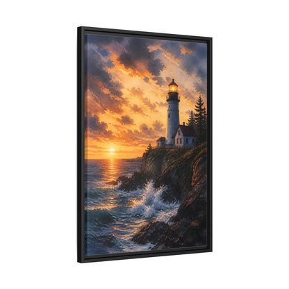 Side Mockup 14. Nature Lighthouse Lighthouse Sunset shown as stretched canvas wall art