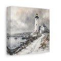 Side Mockup 2. Nature Lighthouse Winter Lighthouse shown as stretched canvas wall art