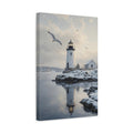 Side Mockup 4. Nature Lighthouse Winter Lighthouse shown as stretched canvas wall art