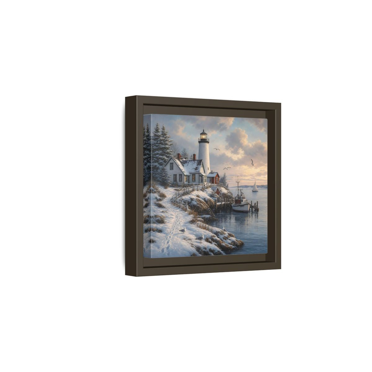 Side Mockup 2. Nature Lighthouse Winter Lighthouse Coast shown as stretched canvas wall art