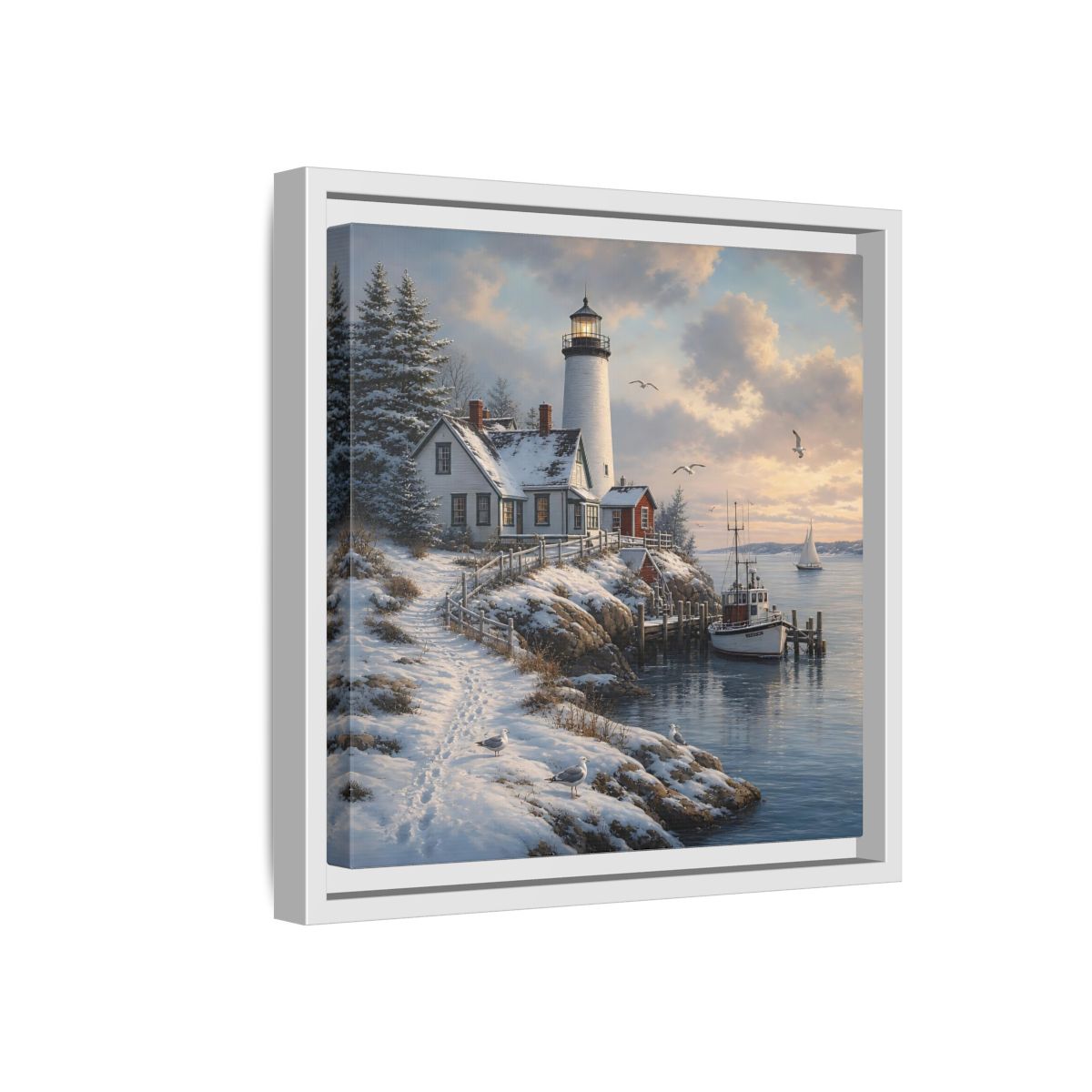 Side Mockup 16. Nature Lighthouse Winter Lighthouse Coast shown as stretched canvas wall art