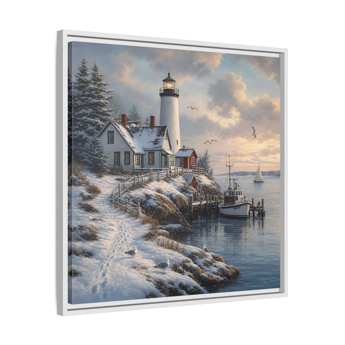 Side Mockup 26. Nature Lighthouse Winter Lighthouse Coast shown as stretched canvas wall art