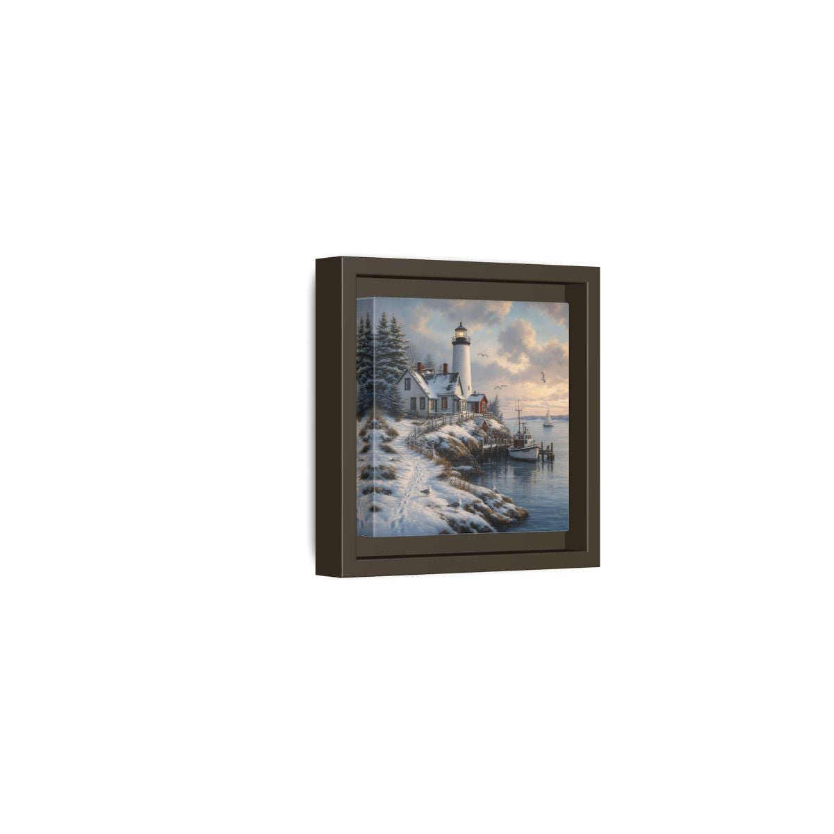 Side Mockup 23. Nature Lighthouse Winter Lighthouse Coast shown as stretched canvas wall art