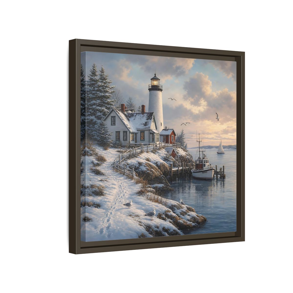 Side Mockup 14. Nature Lighthouse Winter Lighthouse Coast shown as stretched canvas wall art