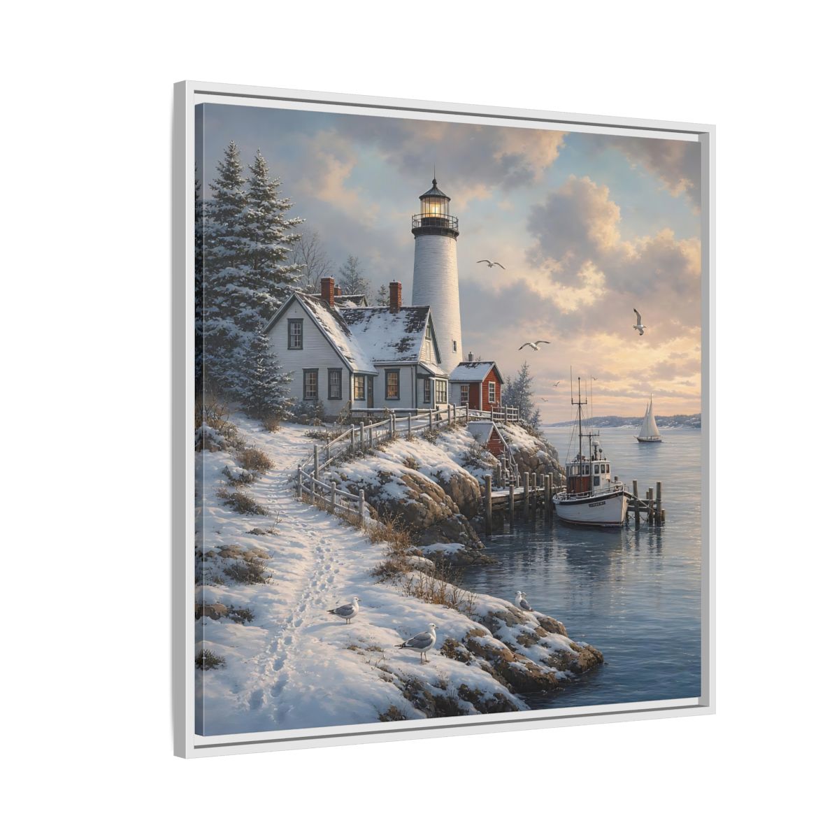 Side Mockup 7. Nature Lighthouse Winter Lighthouse Coast shown as stretched canvas wall art