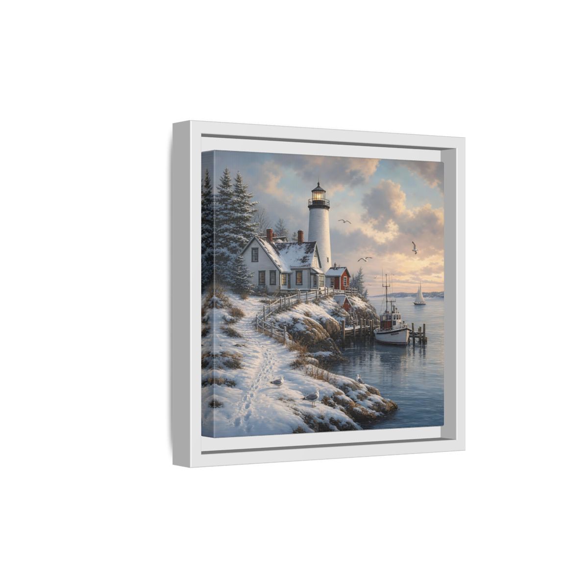 Side Mockup 19. Nature Lighthouse Winter Lighthouse Coast shown as stretched canvas wall art