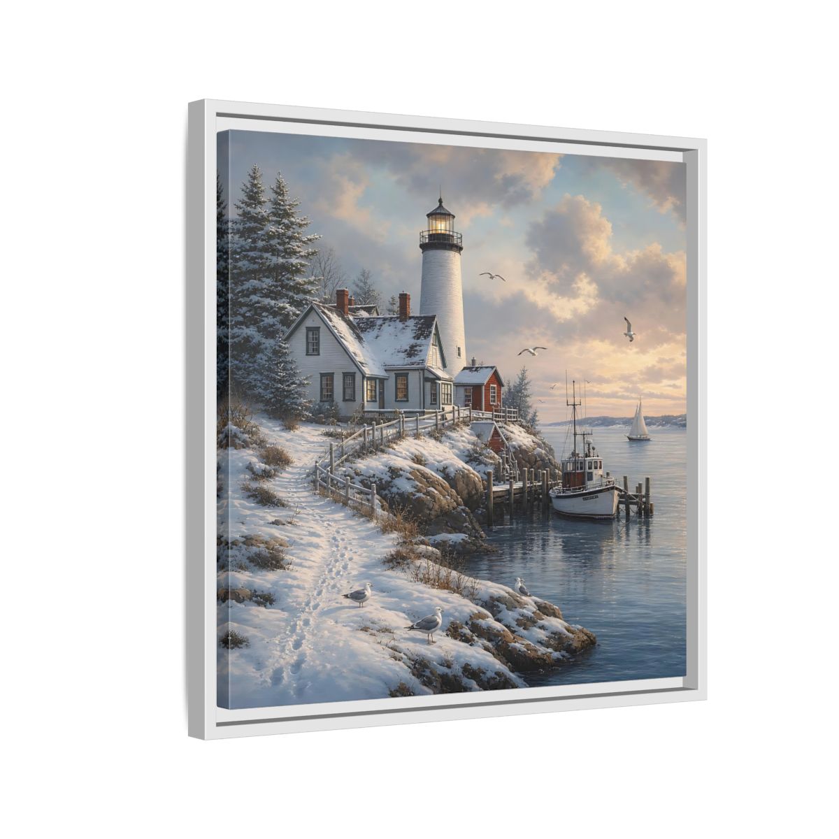 Side Mockup 10. Nature Lighthouse Winter Lighthouse Coast shown as stretched canvas wall art