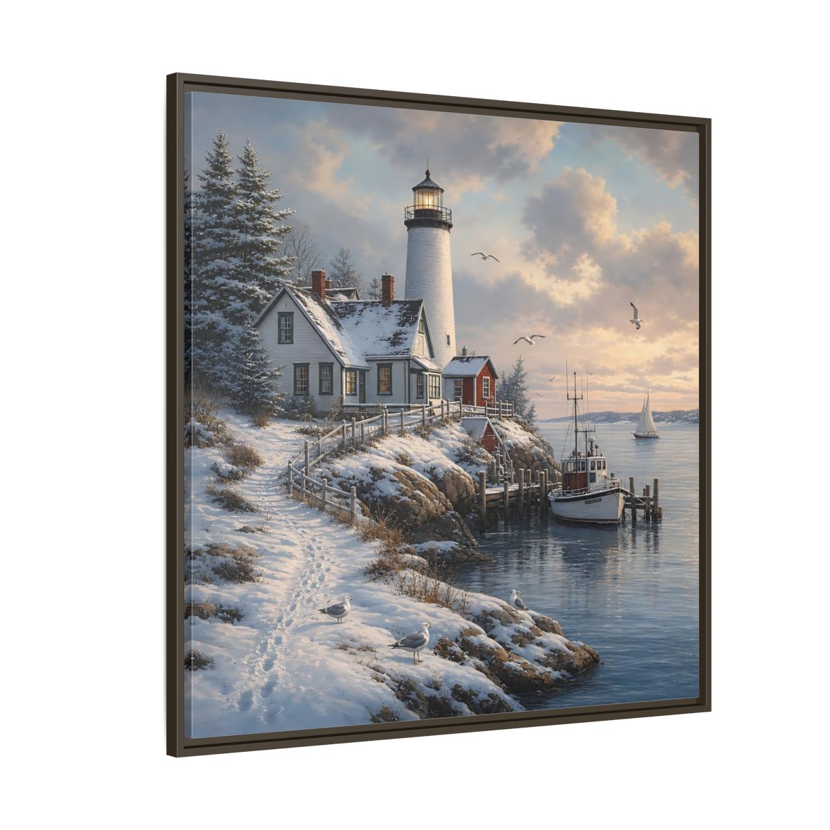 Side Mockup 5. Nature Lighthouse Winter Lighthouse Coast shown as stretched canvas wall art