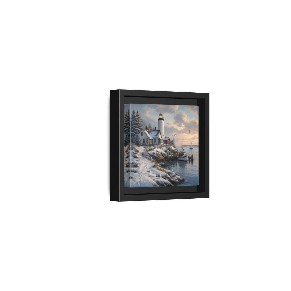 Side Mockup 24. Nature Lighthouse Winter Lighthouse Coast shown as stretched canvas wall art