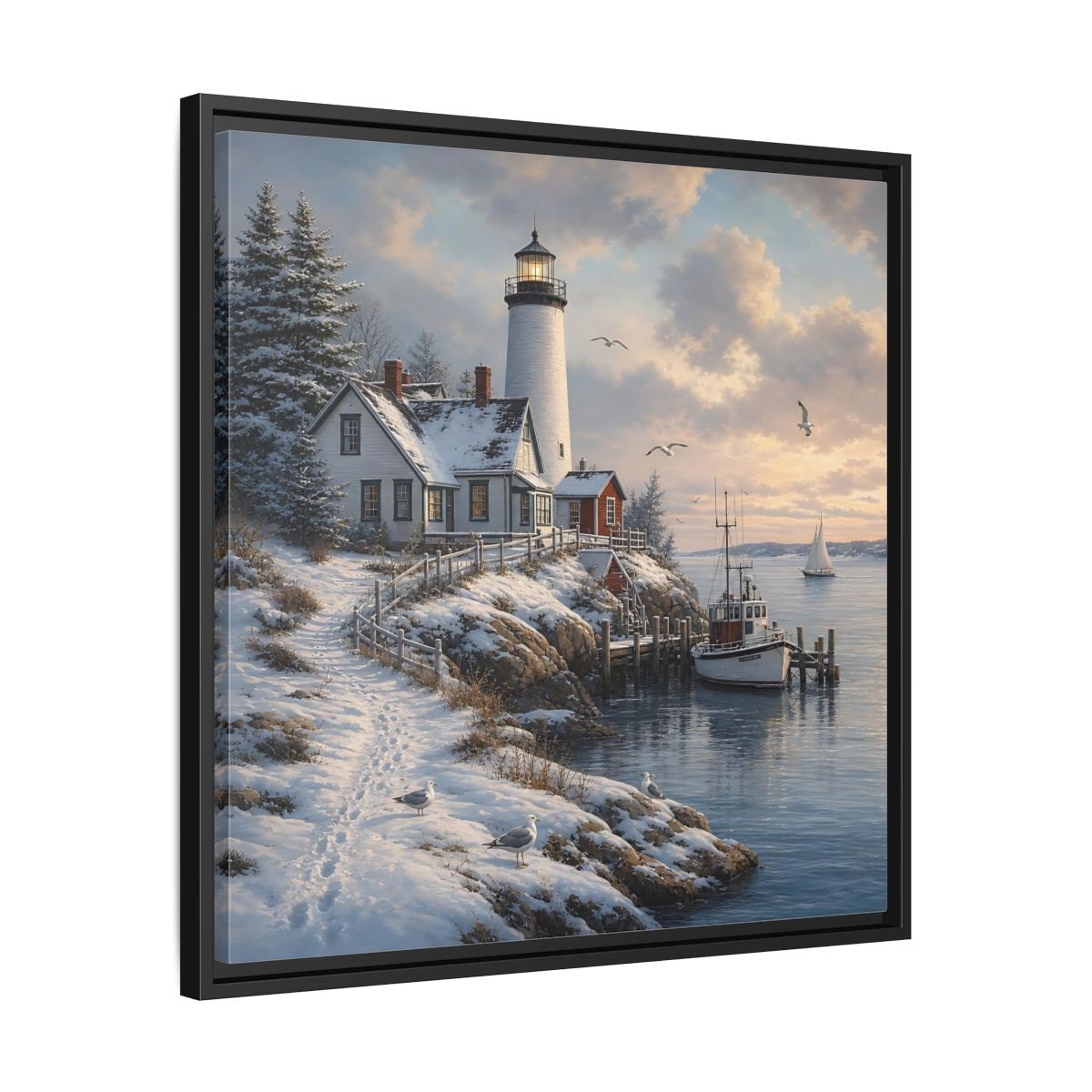 Side Mockup 31. Nature Lighthouse Winter Lighthouse Coast shown as stretched canvas wall art